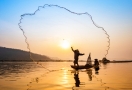 Fishing with nets on the Mekong River