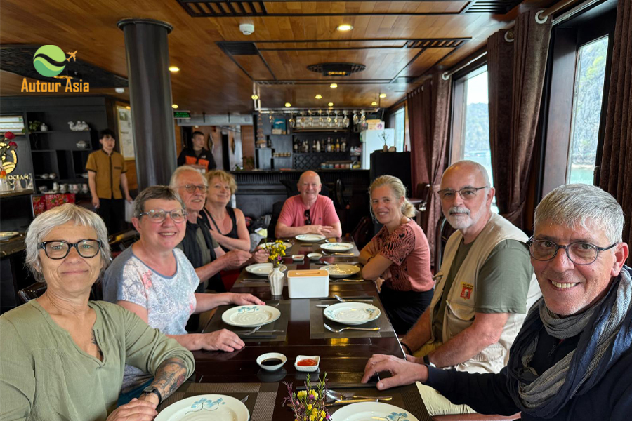 Enjoying a traditional Vietnamese meal