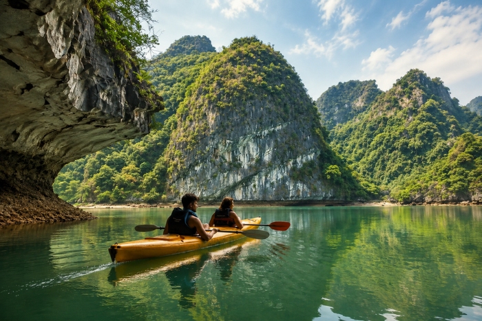 Kayaking in the peaceful waters of Bai Tu Long Bay