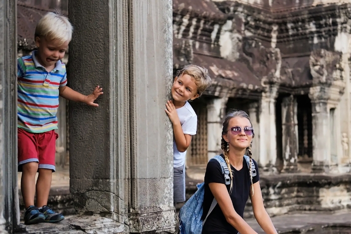 Childrens love discovering the ruins on a family trip in Cambodia