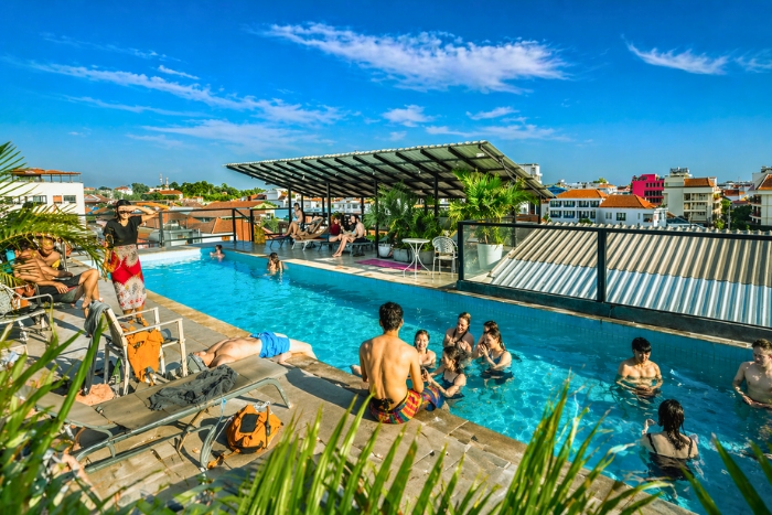 Relaxation at the rooftop pool of Onederz Siem Reap