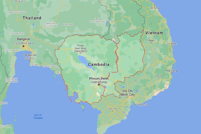 The geographical location of Cambodia