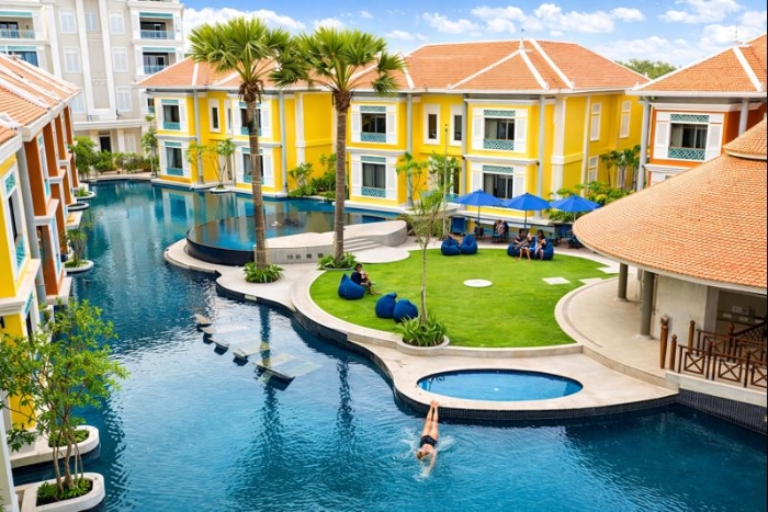 A relaxing family moment in a comfortable hotel in Siem Reap