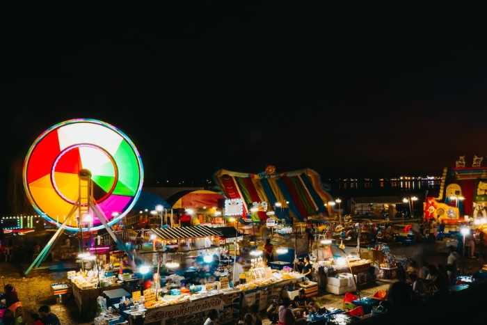 Mekong riverside&lrm; and the night market&lrm; for the end of the day during your family trip in central Laos