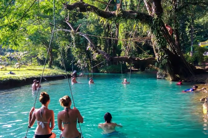 Blue Lagoon, Vang Vieng is an affordable place for family fun in Laos
