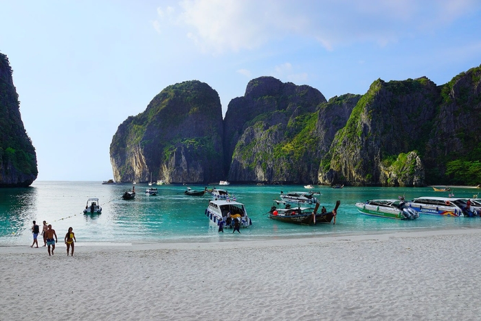 Sunset colors over Phra Nang Beach during South Thailand in winter