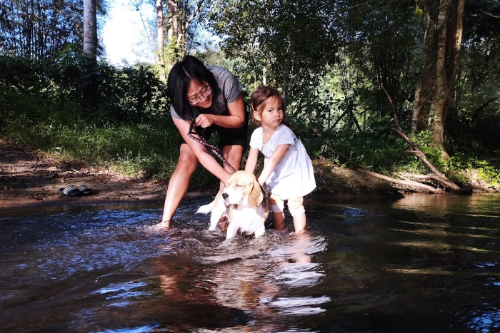 Bathing Daisy in the river