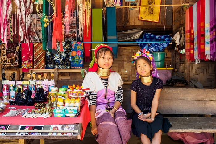 Karen women wear their brass necklaces