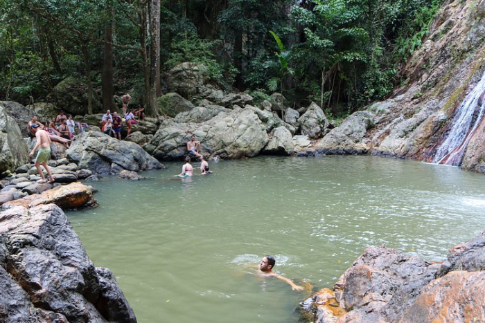 We swam at the foot of Na Muang Waterfall