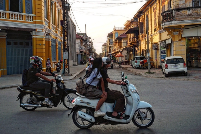 Walking around French colonial streets in Battambang during 4 weeks Thailand Vietnam Cambodia