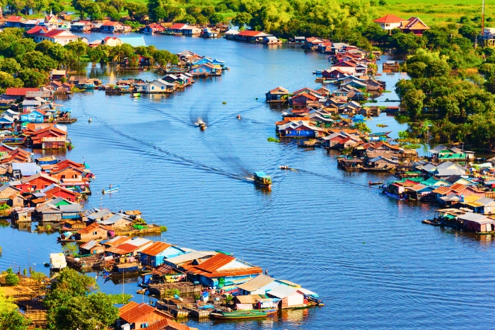 Floating villages spread across Tonle Sap Lake