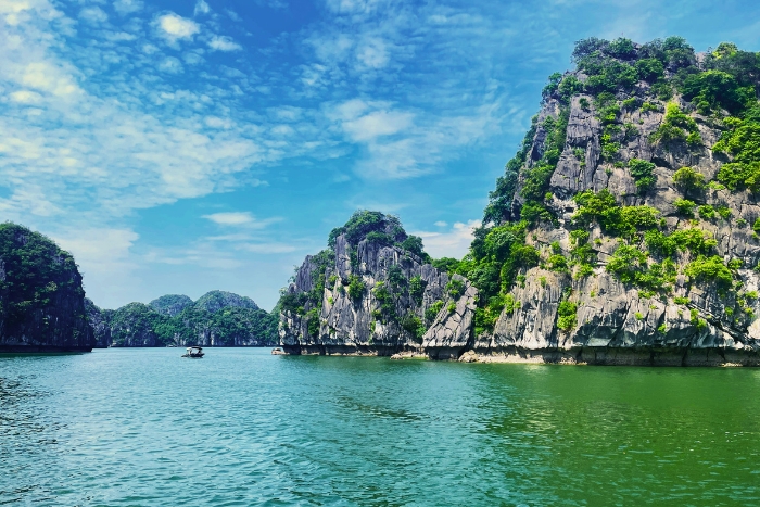 Secluded lagoons and green waters of Lan Ha Bay