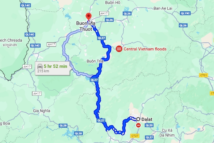 Dalat and Buon Ma Thuot on the map of Vietnam