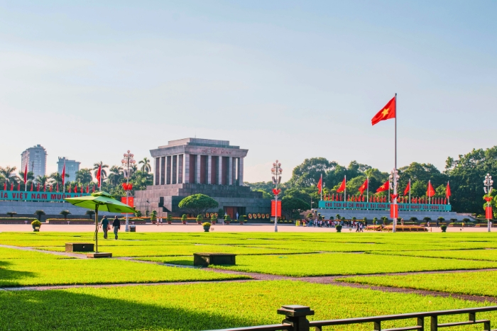 Flags wave above historic Ba Dinh Square