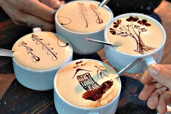 Enjoying an egg coffee at Caf&eacute; Dinh