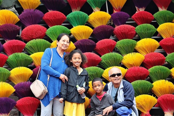 Tourists in Quang Phu Cau Incense Village