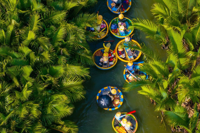 Our bamboo basket boat ride in the Bay Mau coconut forest