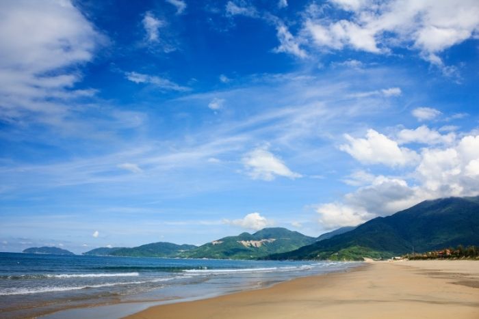 Lang Co beach between sea and mountains in Central Vietnam
