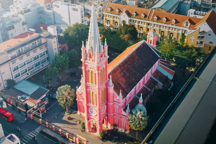 Tan Dinh Church stands out in pastel pink