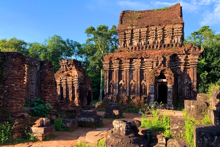 Cham temple architecture with intricate carvings