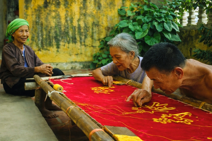 Traditional craftsmanship in the Van Lam embroidery village Ninh Binh