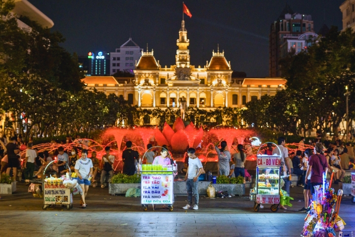 Nguyen Hue pedestrian street glowing with vibrant night lights