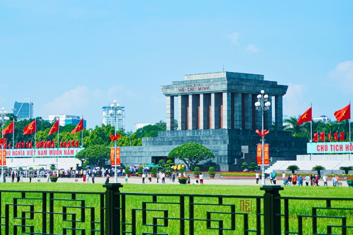 Ho Chi Minh Mausoleum at solemn Ba Dinh Square
