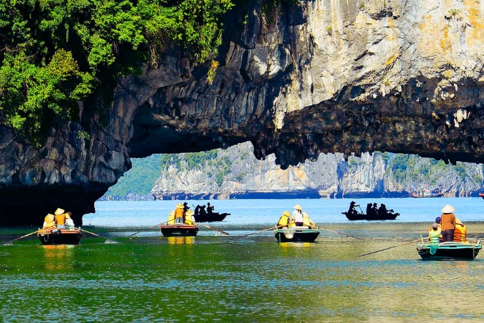 Kayaking at Luon Cave shows Vietnam 10 days budget value