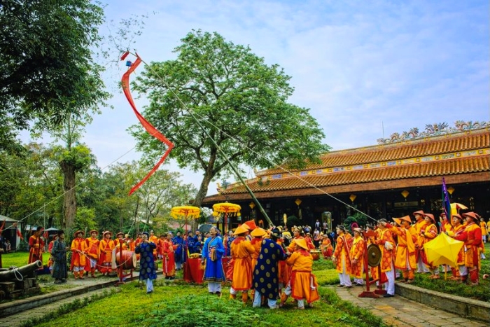 The traditional C&acirc;y N&ecirc;u ceremony in the former imperial capital of Hue during Tet