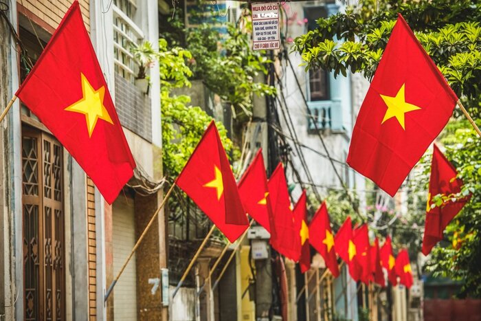 The streets are filled with national flags during the holidays